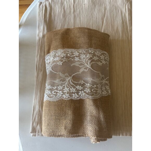 Lot of 3 Vintage Rustic Burlap & Lace Table Runners - Picture 10 of 16